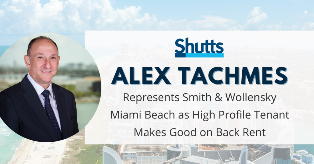 Alex Tachmes represents Smith & Wollensky Miami Beach