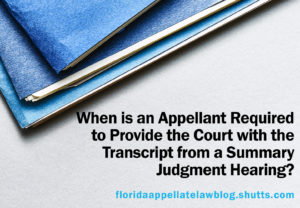 When is an appellant required to provide the court with the transcript from a summary judgment hearing?