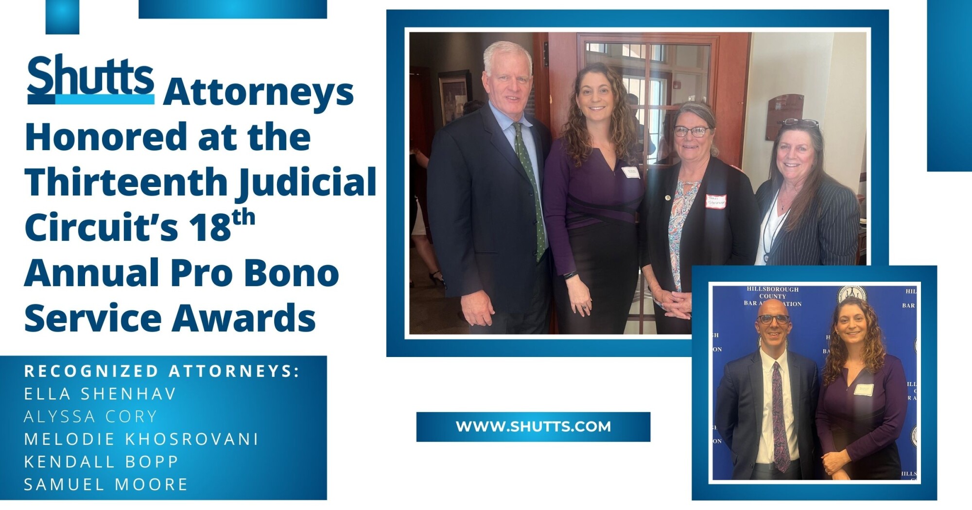 Shutts Attorneys Honored at the Thirteenth Judicial Circuit’s 18th Annual Pro Bono Service Awards