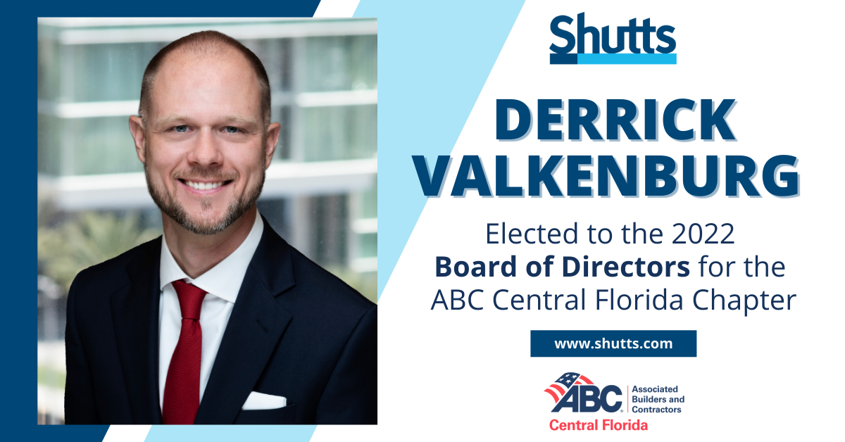 Derrick Valkenburg Elected to the 2022 Board of Directors for the ABC Central Florida Chapter