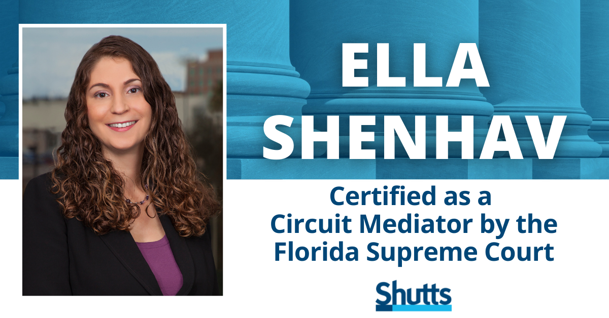 Ella Shenhav Certified as a Circuit Mediator by the Florida Supreme Court