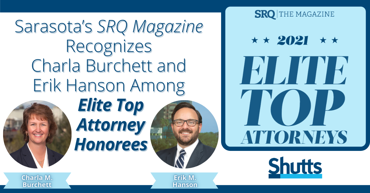 Sarasota’s SRQ Magazine Recognizes Charla Burchett and Erik Hanson Among Elite Top Attorney Honorees