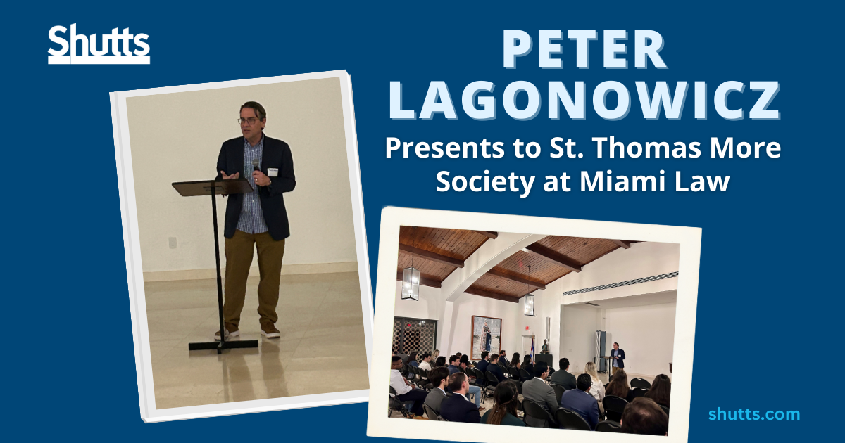 Peter Lagonowicz Presents to St. Thomas More Society at Miami Law